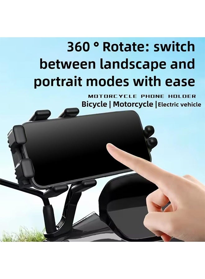 Motorcycle Phone Holder Mount, 1PCS 360° Rotation Anti-Shake Handlebar Cellphone Clamp, One Hand Operation Secure Grip Scooter Bike Phone Clip for 4.7-7 Inch Smartphones - Image 3