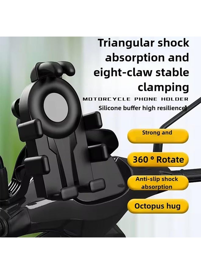 Motorcycle Phone Holder Mount, 1PCS 360° Rotation Anti-Shake Handlebar Cellphone Clamp, One Hand Operation Secure Grip Scooter Bike Phone Clip for 4.7-7 Inch Smartphones - Image 2