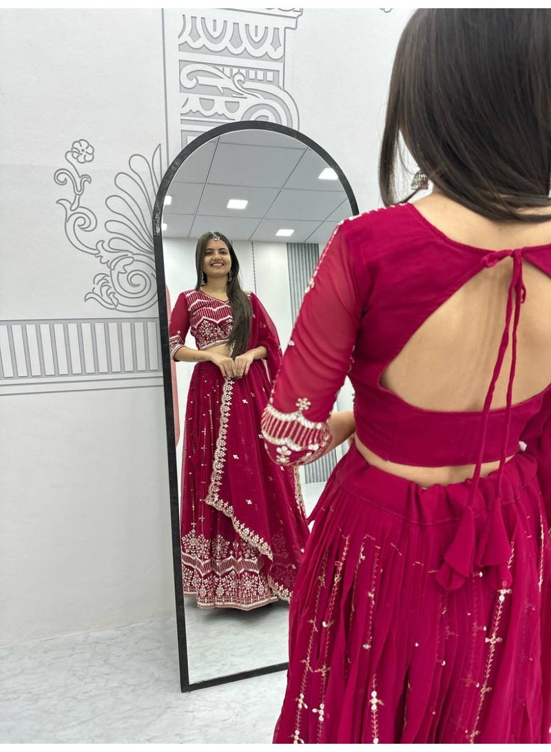 Super Asian "Shanaya Sparkle – Designer Faux Georgette Lehenga Choli Set with Heavy 7mm Sequin Embroidery"  - Image 3