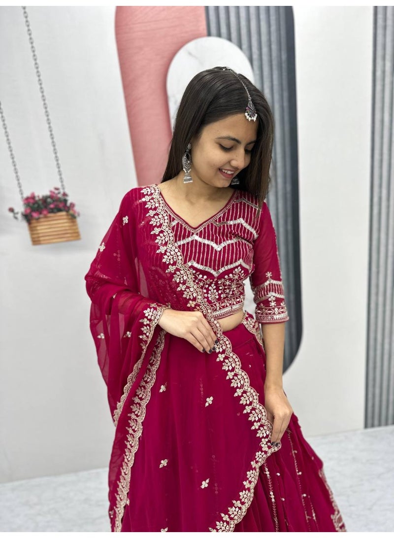 Super Asian "Shanaya Sparkle – Designer Faux Georgette Lehenga Choli Set with Heavy 7mm Sequin Embroidery"  - Image 5