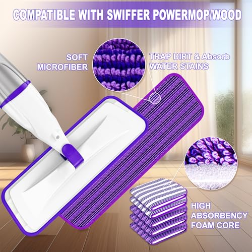 EXEGO Spray Mop for Hardwood Floor Cleaning: EXEGO Wet Mops with 5 Microfiber Refillable Pads for Swiffer Powermop - Mopping Tools with Sprayer for Tile Wood Laminate Vinyl Marble - Image 2
