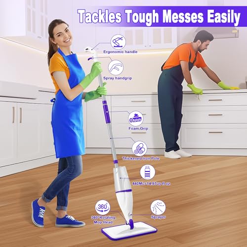 EXEGO Spray Mop for Hardwood Floor Cleaning: EXEGO Wet Mops with 5 Microfiber Refillable Pads for Swiffer Powermop - Mopping Tools with Sprayer for Tile Wood Laminate Vinyl Marble - Image 3
