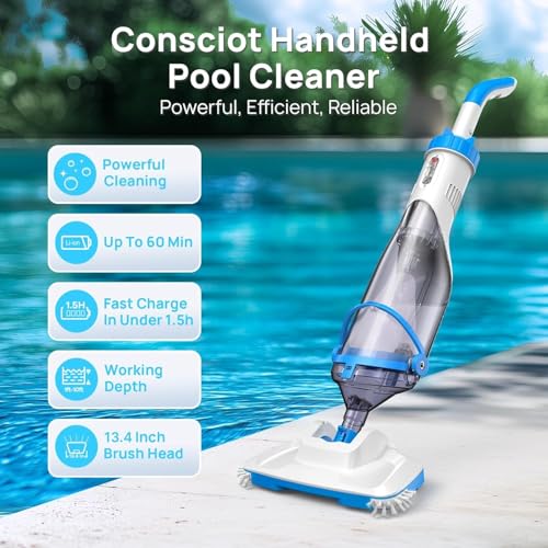 Consciot Handheld Pool Vacuum with Telescopic Pole, 18.5 GPM Suction, Up to 1-Hour Runtime – Cordless Cleaner for Pools, Spas & Hot Tubs, Includes 2-Pack Filter Bags - Image 2