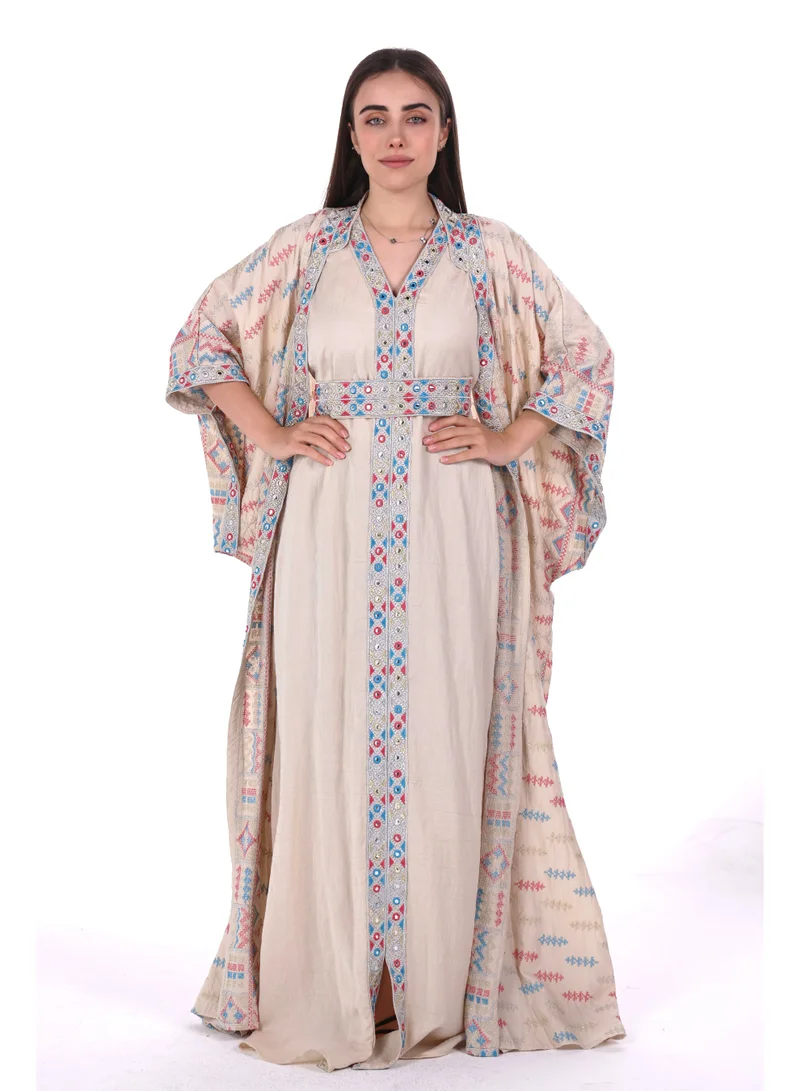 embroidered linen kaftan dress