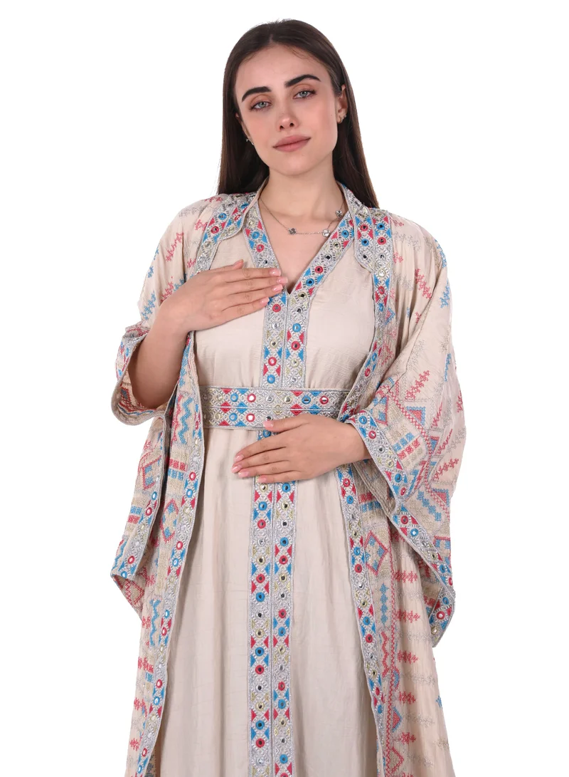 AL BENT AL SHARQIEH embroidered linen kaftan dress