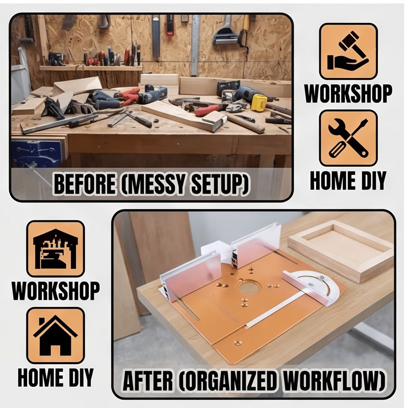 1 Set Yellow Router Workbench Insertion Board Woodworking Trimming Machine Milling Flipping Board With Miter Gauge Suitable For DIY Workbench - Image 4