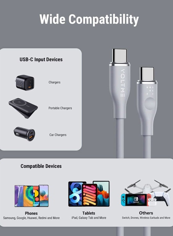 VOLTME USB C Cable, 60W USB C to USB C Cable 6ft, USB 2.0 Type C Charging Cable Fast Charge Cord for MacBook Pro 2020, iPad Pro 2020, iPad Air 4/5, MacBook Air 2020, Galaxy S21, Switch (Grey) - Image 4