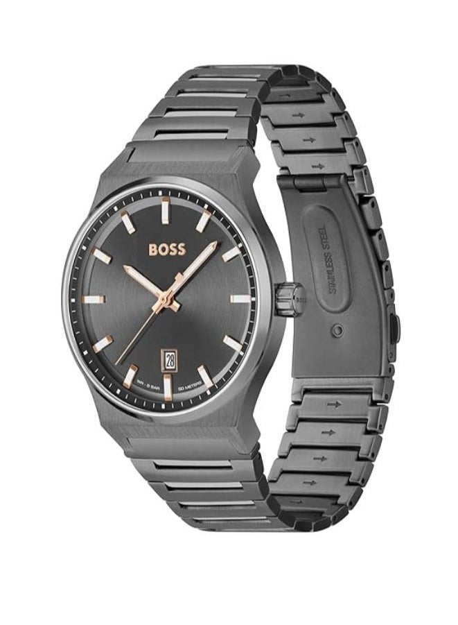BOSS HUGO BOSS Mens Stainless Steel Analog Grey Dial Watch-1514078, Band Color:Gray  - Image 2