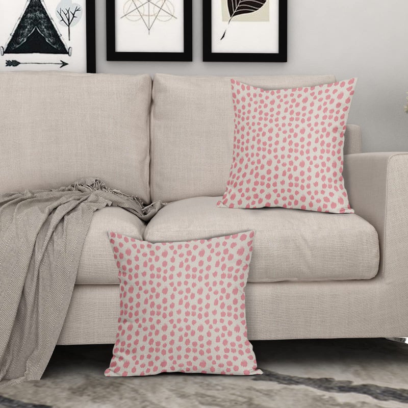 Sweetshow Pink Cream Pillow Covers 18x18 Set of 2 Boho Design Polka Dot Throw Pillows Modern Brush Strokes Print Decorative Outdoor Pillowcase Square Cushion Cover Linen Pillow Case for Home Sofa Couch Bed - Image 3