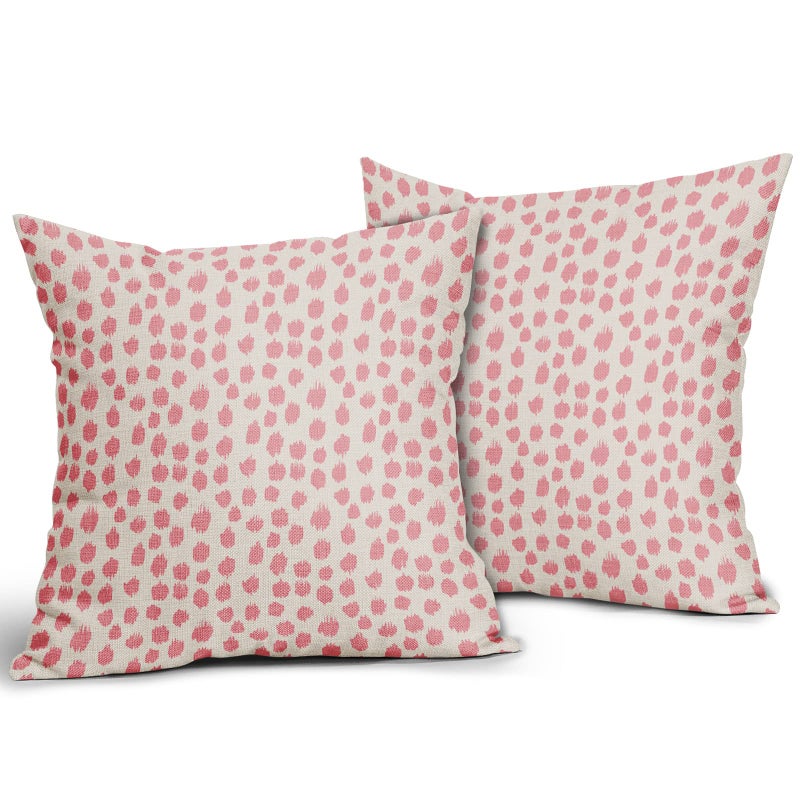 Sweetshow Pink Cream Pillow Covers 18x18 Set of 2 Boho Design Polka Dot Throw Pillows Modern Brush Strokes Print Decorative Outdoor Pillowcase Square Cushion Cover Linen Pillow Case for Home Sofa Couch Bed - Image 2