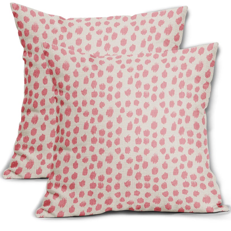 Sweetshow Pink Cream Pillow Covers 18x18 Set of 2 Boho Design Polka Dot Throw Pillows Modern Brush Strokes Print Decorative Outdoor Pillowcase Square Cushion Cover Linen Pillow Case for Home Sofa Couch Bed - Image 1