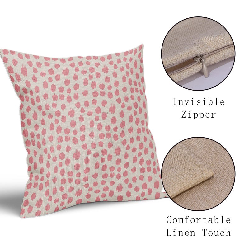 Sweetshow Pink Cream Pillow Covers 18x18 Set of 2 Boho Design Polka Dot Throw Pillows Modern Brush Strokes Print Decorative Outdoor Pillowcase Square Cushion Cover Linen Pillow Case for Home Sofa Couch Bed - Image 4