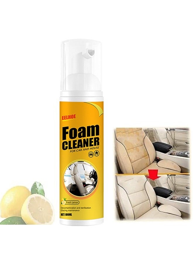 Multifunctional Car Foam Cleaner,100ml No Flushing Car Interior Cleaning,Grease-Free Cleaner All Purpose Foam Cleaner Spray Lemon Flavor For Car House Kitchen - Image 1