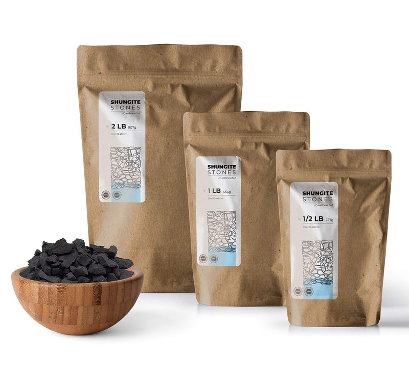 wellness hut Shungite Stones - by wellness hut - Authentic Tier III Karelian Rocks for Drinking Water Infusion - Natural Minerals with High Fullerenes Content - 1-Pound Bag - Image 1