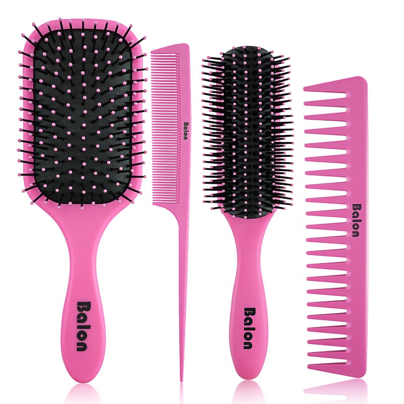 BALON 4Pcs Detangling Brush Set for Women - Paddle Brush for Wet or Dry Straight, Long, Thick, Curly, Natural Hair, No More Tangles (Pink) - Image 1