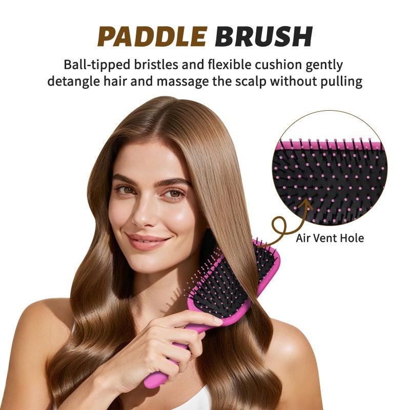 BALON 4Pcs Detangling Brush Set for Women - Paddle Brush for Wet or Dry Straight, Long, Thick, Curly, Natural Hair, No More Tangles (Pink) - Image 3