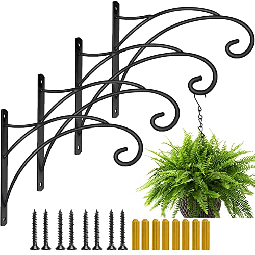 Aonagi Hanging Plant Brackets, Pack of 4 Iron Hanging Basket Bracket Durable Weather-Resistant Outdoor Plant Hooks for Hanging Plant Lantern Windchime Birdhouse Metal Sign Fruit Bracket, Screw Included - Image 1