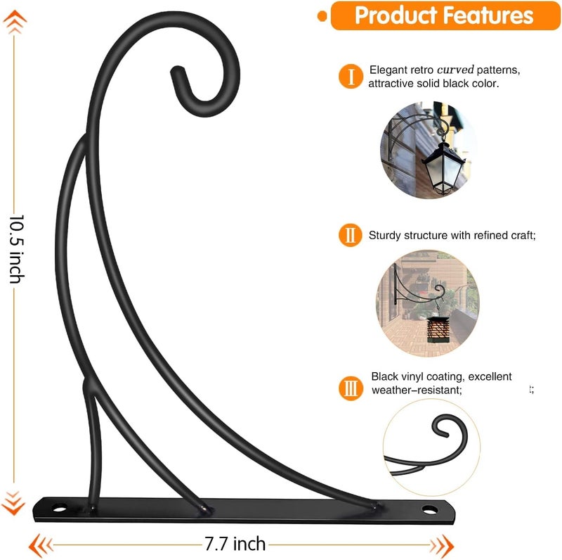 Aonagi Hanging Plant Brackets, Pack of 4 Iron Hanging Basket Bracket Durable Weather-Resistant Outdoor Plant Hooks for Hanging Plant Lantern Windchime Birdhouse Metal Sign Fruit Bracket, Screw Included - Image 5