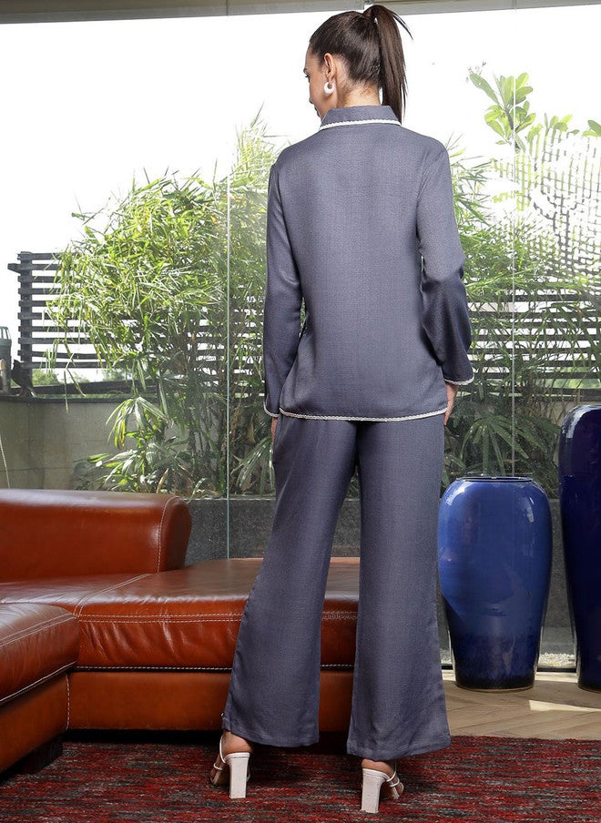 PlusS Embroidered Cotton Shirt And Trousers Co-Ords For Women - Image 5