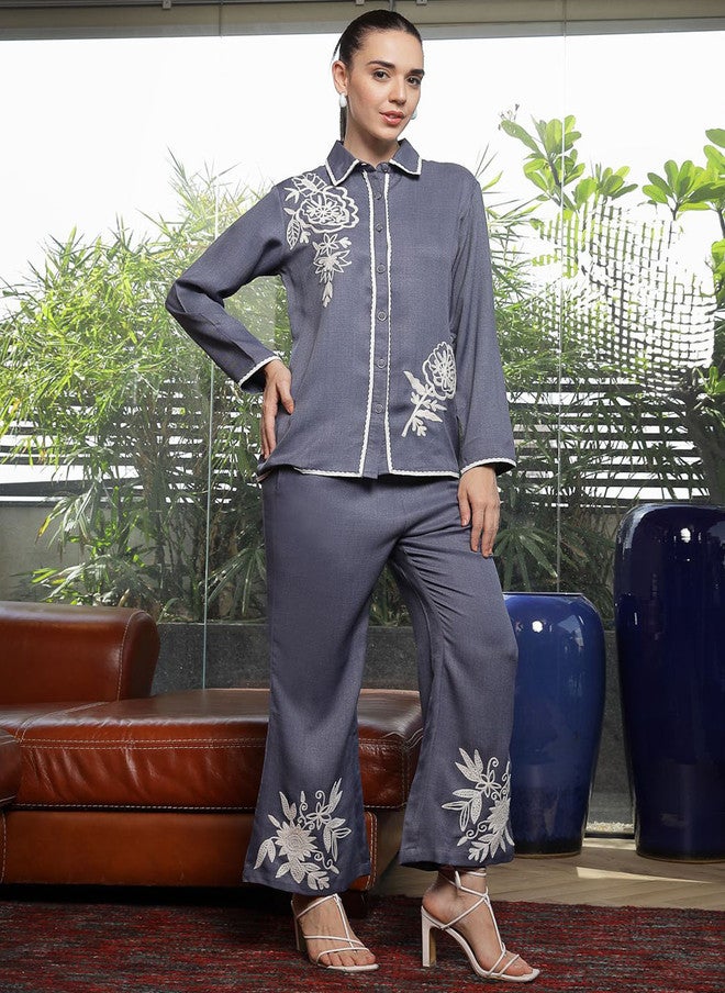 PlusS Embroidered Cotton Shirt And Trousers Co-Ords For Women - Image 4