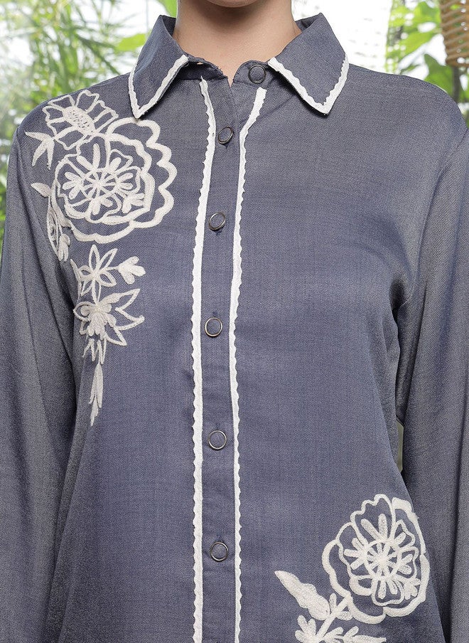 PlusS Embroidered Cotton Shirt And Trousers Co-Ords For Women - Image 2