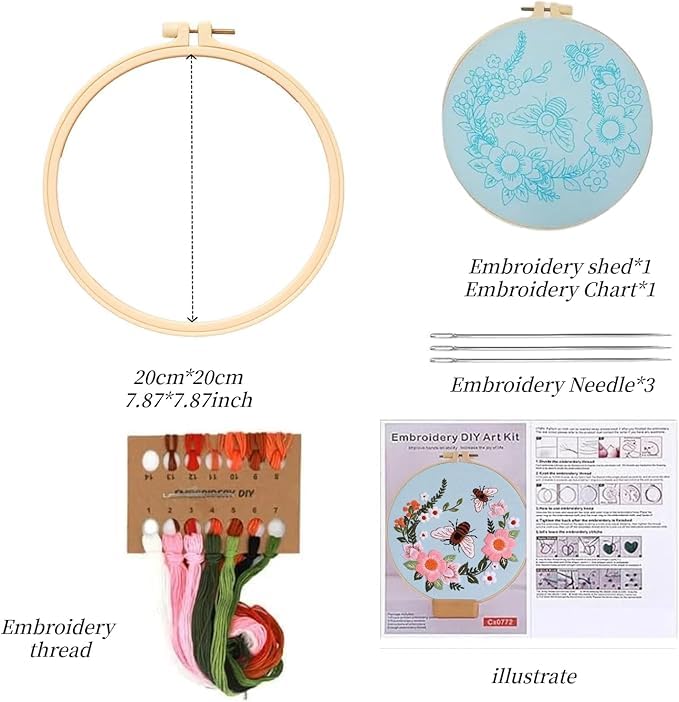 Gemsy Embroidery Materials Beginners Starter Kit | Colour Threads | Bamboo Hoops | Embroidery Beginner Supplies Tool Kit | DIY Art Kit - No.Cx9849 - Image 3