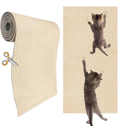 KEYIDE SelfAdhesive Cat Scratch Wall Climber Wall Cat Scratcher Mat for Indoor Cats Kitten Trimmable Carpet Corner Protector 787x158 Beige - Image 1