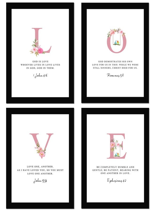 AR Creative LOVE - Typography Bible Verse Wall Photo Framed Wall Poster, Bible Quotes Print with Frame, Home, Office Decor, Bible Quotes Poster (13.6 inch x 10.2 inch), Set Of 4 - Image 1