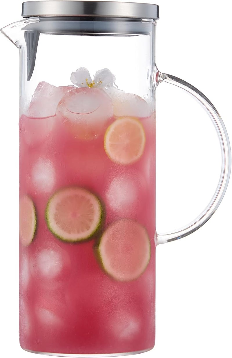 Purefold Concise Style Water Pitcher, 1.5L/50 oz Fridge Side Door Glass Pitcher with Lid，High Borosilicate Glass Jug for Hot or Cold Homemade Drinks. - Image 1
