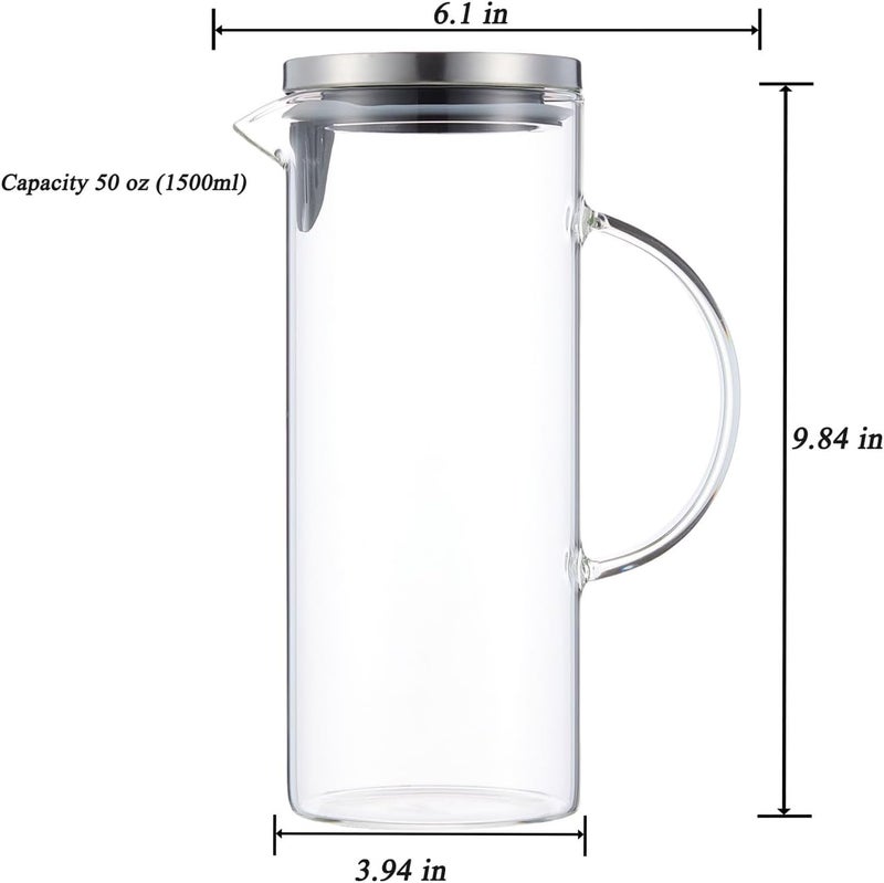 Purefold Concise Style Water Pitcher, 1.5L/50 oz Fridge Side Door Glass Pitcher with Lid，High Borosilicate Glass Jug for Hot or Cold Homemade Drinks. - Image 4