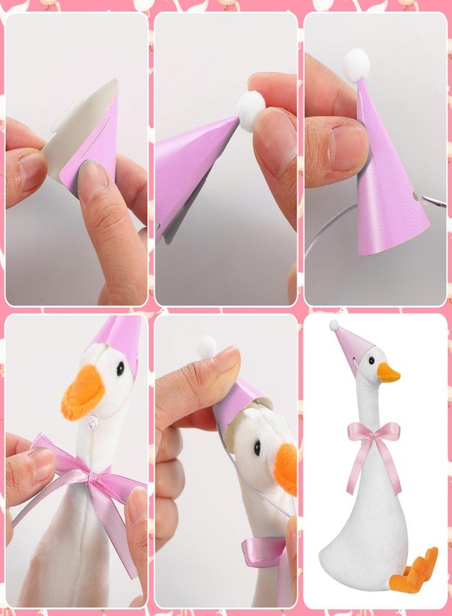 Blueweenly 12 Sets Silly Goose Birthday Decor 1st Adopt a Goose Party Favor Gift 7.1 Inch Stuffed Animal with Mini Party Hat and Ribbon for Christmas Birthday Gift(Cute,Pink) - Image 4