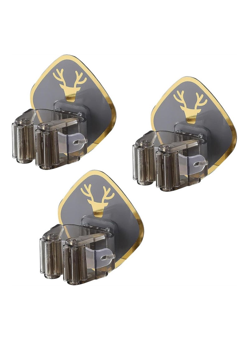 KASTWAVE Broom Mop Holder Tidy Organizer 3 Pack Broom Holder Wall Mounted Plastic Self-Adhesive Mop Holder Mop and Broom Holder Mop Holder Wall Mounted for Storing Brush Mops and Broom Tools - Image 1