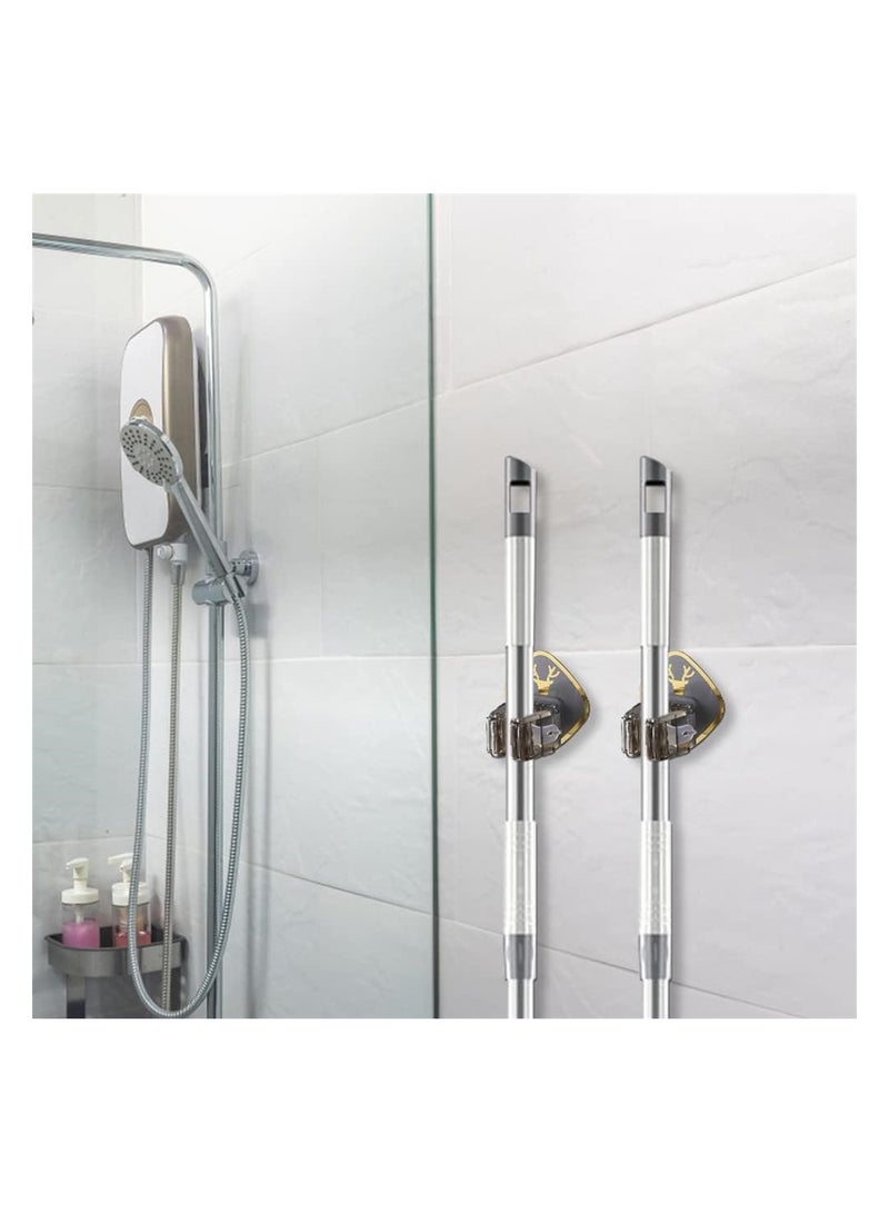 KASTWAVE Broom Mop Holder Tidy Organizer 3 Pack Broom Holder Wall Mounted Plastic Self-Adhesive Mop Holder Mop and Broom Holder Mop Holder Wall Mounted for Storing Brush Mops and Broom Tools - Image 5