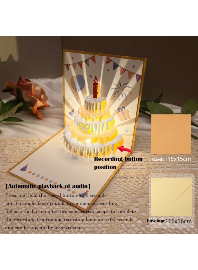 PAPERSAY 3D Birthday Cards With Recording Function,  Play Music Warm LED Light Birthday Cake Card, Music Greeting Cards Gift for Women Mom Wife Sister Girl - Image 2
