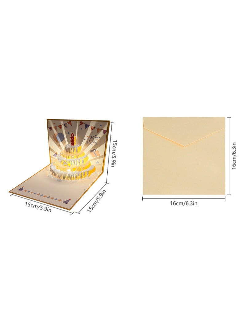 PAPERSAY 3D Birthday Cards With Recording Function,  Play Music Warm LED Light Birthday Cake Card, Music Greeting Cards Gift for Women Mom Wife Sister Girl - Image 3