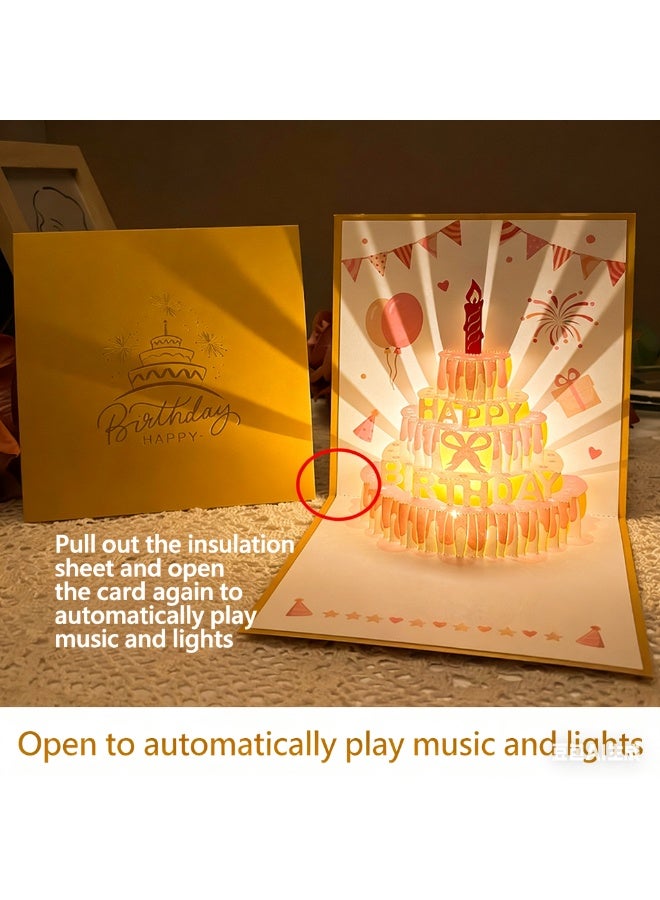PAPERSAY 3D Birthday Cards With Recording Function,  Play Music Warm LED Light Birthday Cake Card, Music Greeting Cards Gift for Women Mom Wife Sister Girl - Image 4