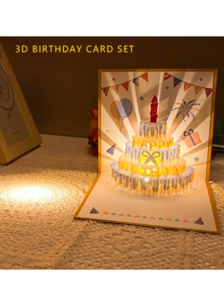 بطاقات عيد ميلاد 3D بوظيفة تسجيل، بطاقة كعكة عيد ميلاد مع موسيقى وإضاءة LED دافئة، بطاقات تهنئة موسيقية هدية للحبيب والصديق والعائلة والأطفال - view 5
