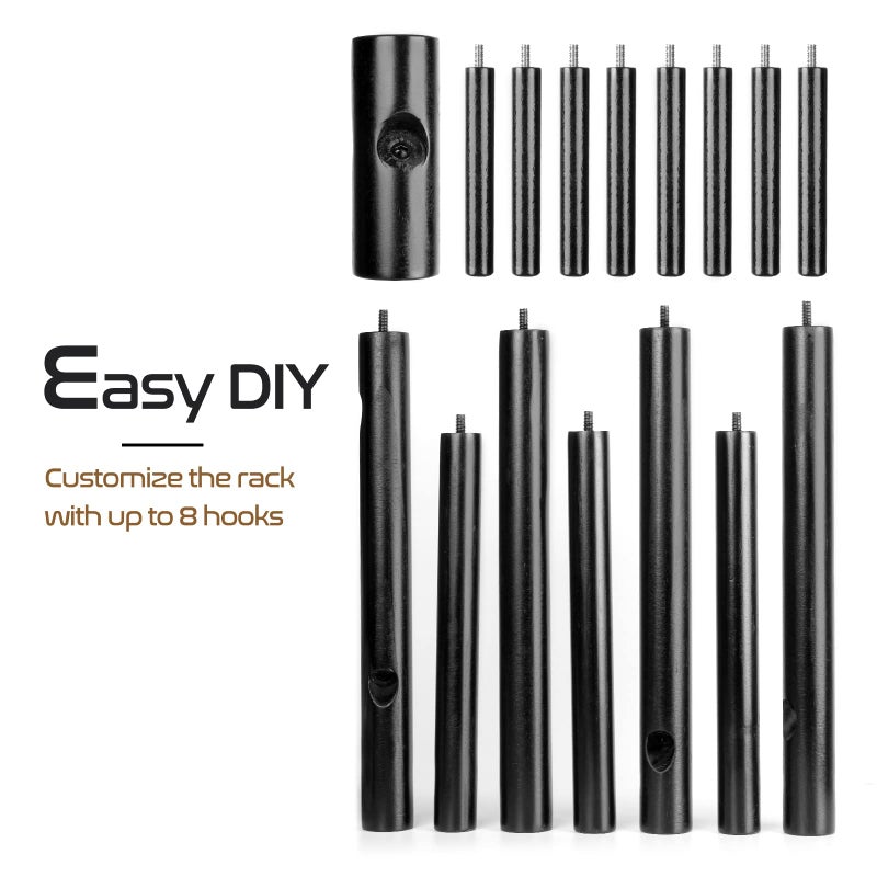 Freyawin Solid Wooden Coat Rack Freestanding, New Zealand Pine Coat Tree with 8 Hooks & 3 Adjustable Sizes for Coats, Hats, Handbags and Scarves, Space Saving for Entryway/Office/Bedroom (Black) - Image 5
