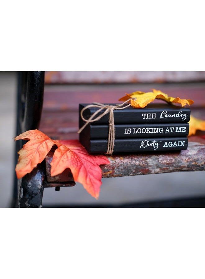 LIVDUCOT Black Laundry Room Decor，Mini Laundry Wooden Book Stack Sign，Cute Laundry Tiered Tray Decor for Shelf Counter - Image 3