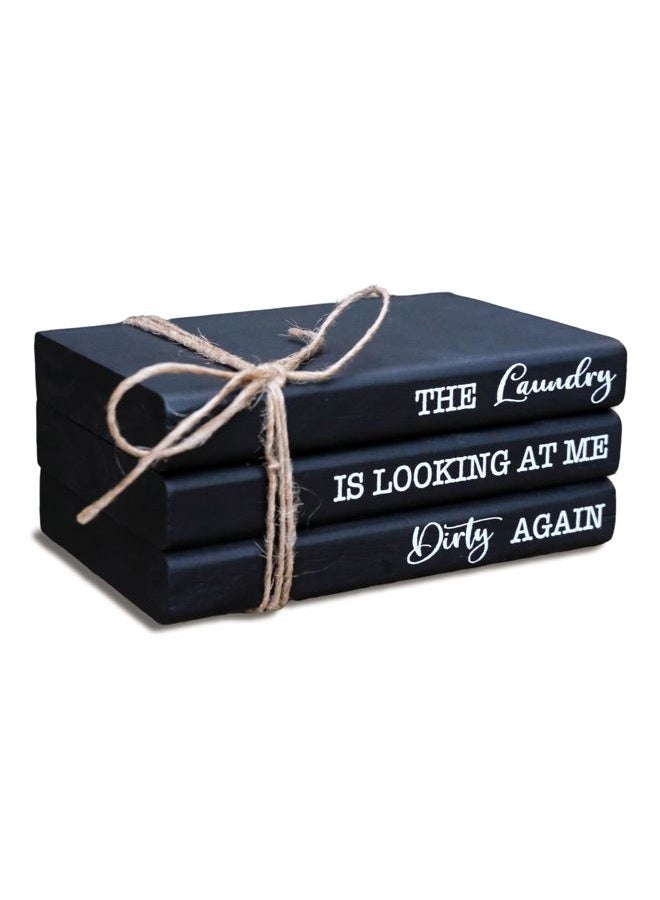 LIVDUCOT Black Laundry Room Decor，Mini Laundry Wooden Book Stack Sign，Cute Laundry Tiered Tray Decor for Shelf Counter - Image 1