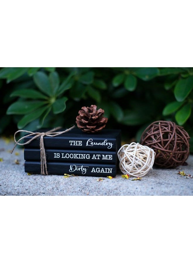LIVDUCOT Black Laundry Room Decor，Mini Laundry Wooden Book Stack Sign，Cute Laundry Tiered Tray Decor for Shelf Counter - Image 4