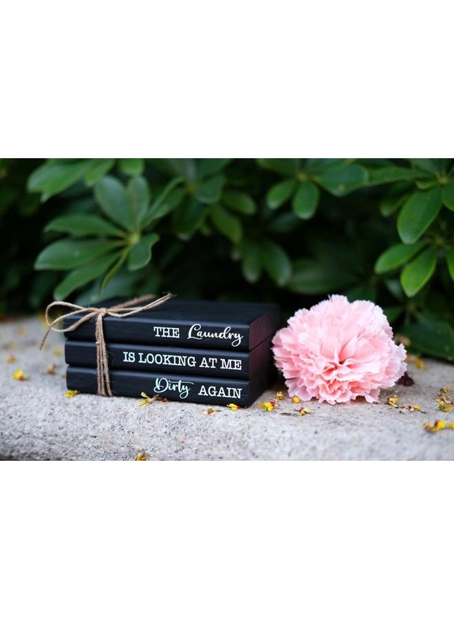 LIVDUCOT Black Laundry Room Decor，Mini Laundry Wooden Book Stack Sign，Cute Laundry Tiered Tray Decor for Shelf Counter - Image 5