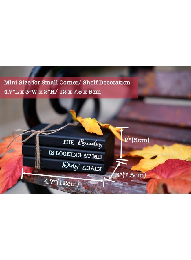 LIVDUCOT Black Laundry Room Decor，Mini Laundry Wooden Book Stack Sign，Cute Laundry Tiered Tray Decor for Shelf Counter - Image 2