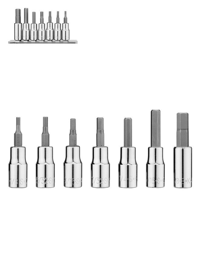 اس كي كي طقم رؤوس سداسية من SK Tools USA، 7 قطع، مقاسات SAE 1/8 بوصة - 3/8 بوصة، 3/8 بوصة، لمسة نهائية SuperKrome، رؤوس من فولاذ سبائك S2، مع سكة تخزين - Image 1
