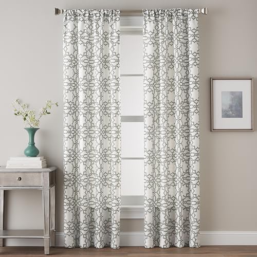 CHF Lotus Harmony Rod Pocket Curtain Panel, 84 Inch, Charcoal - Image 1