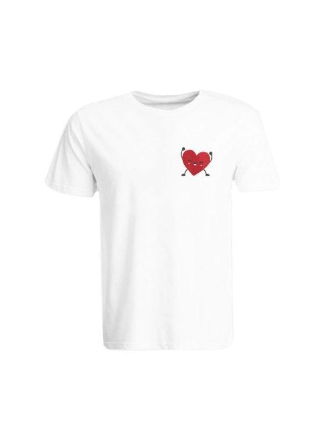 BYFT Embroidered (White) Cotton T-shirt (Happy Heart ) Personalized Round Neck T-shirt For Men (Large)-Set of 1 pc-190 GSM