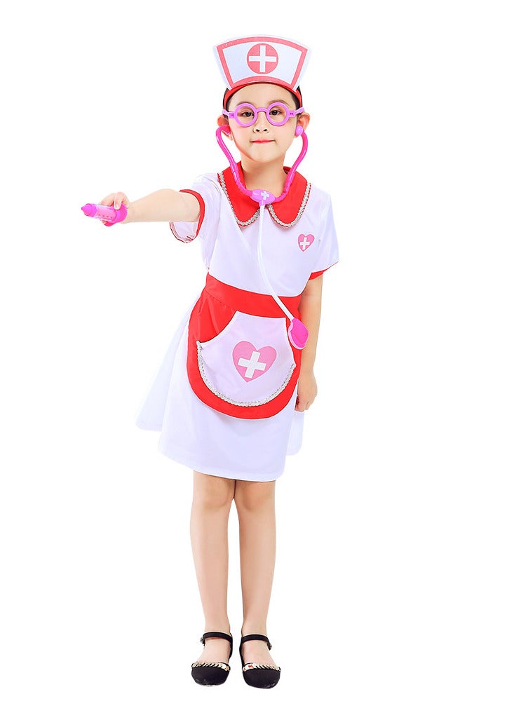 AUTOYSUR زي مربية للأطفال، فستان مربية، زي تمثيل دور المربية مع الإكسسوارات، الحجم 110-130 سم - Image 4