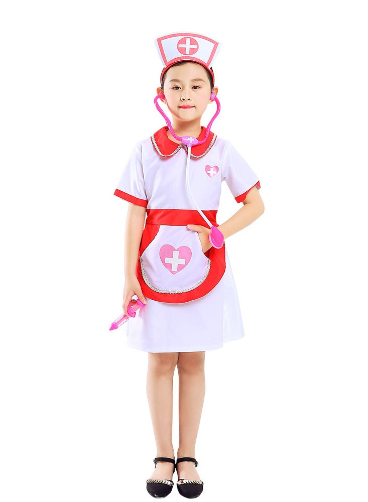 AUTOYSUR زي مربية للأطفال، فستان مربية، زي تمثيل دور المربية مع الإكسسوارات، الحجم 110-130 سم - Image 5