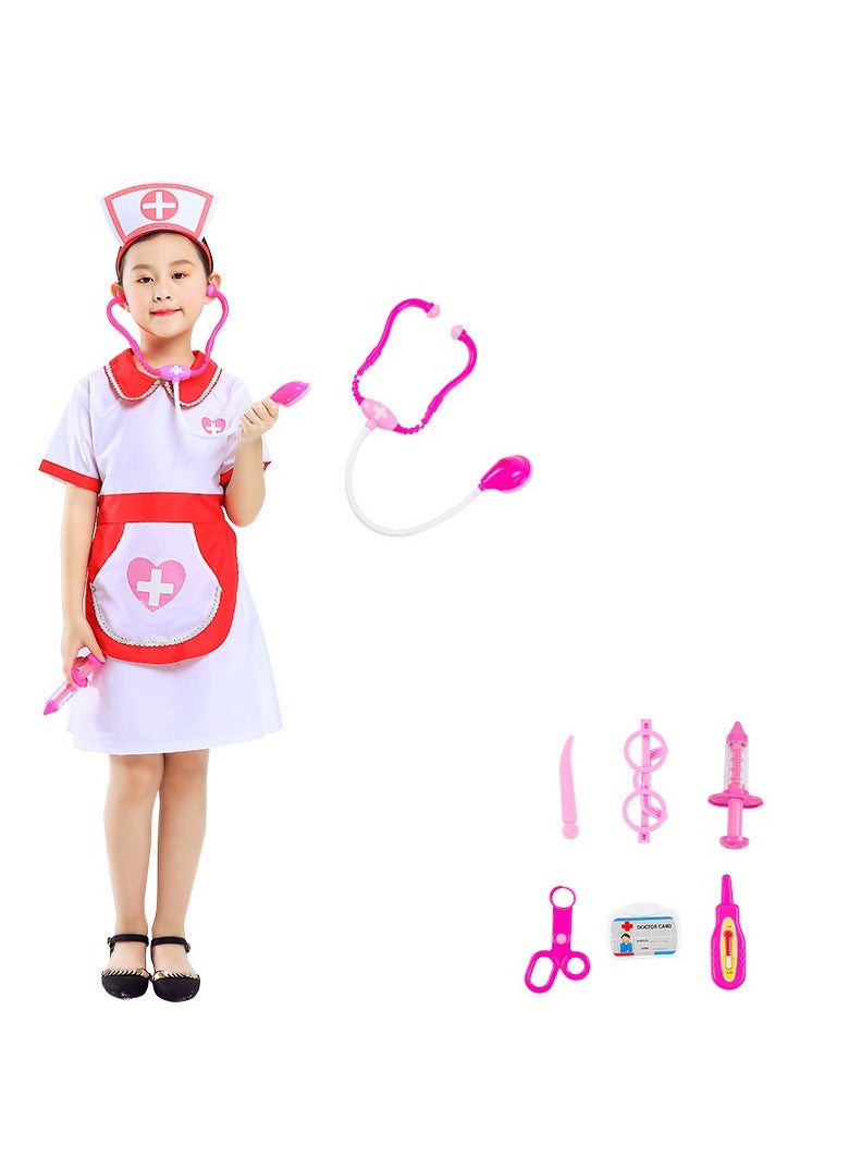 AUTOYSUR زي مربية للأطفال، فستان مربية، زي تمثيل دور المربية مع الإكسسوارات، الحجم 110-130 سم - Image 1