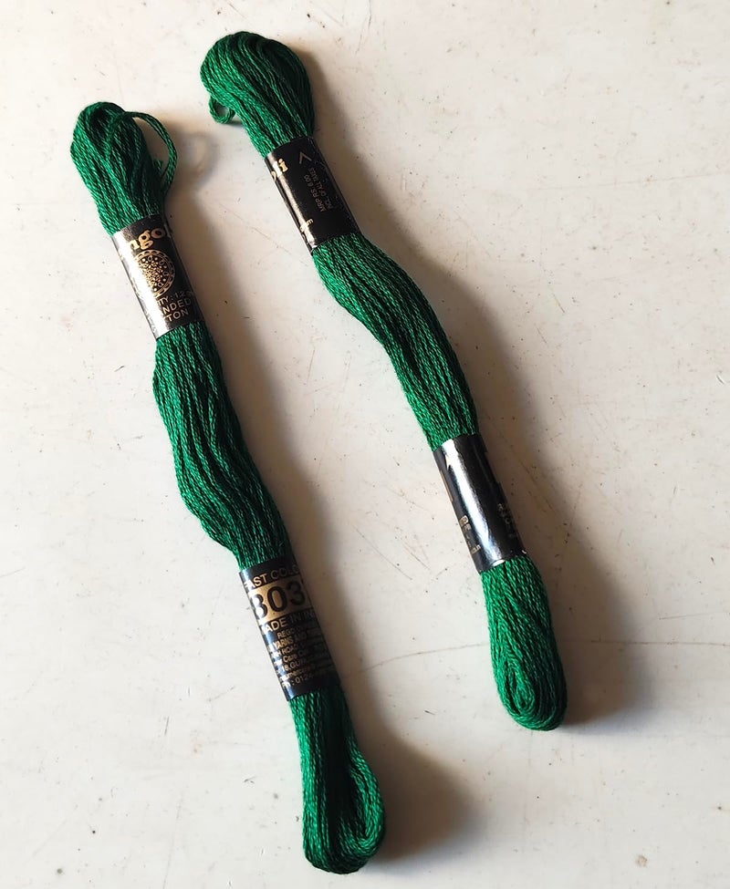 Cotton Cross Stitch Hand Embroidery Thread Floss Skeins 8037 (Light Green Colour) 2Pcs  - Image 1